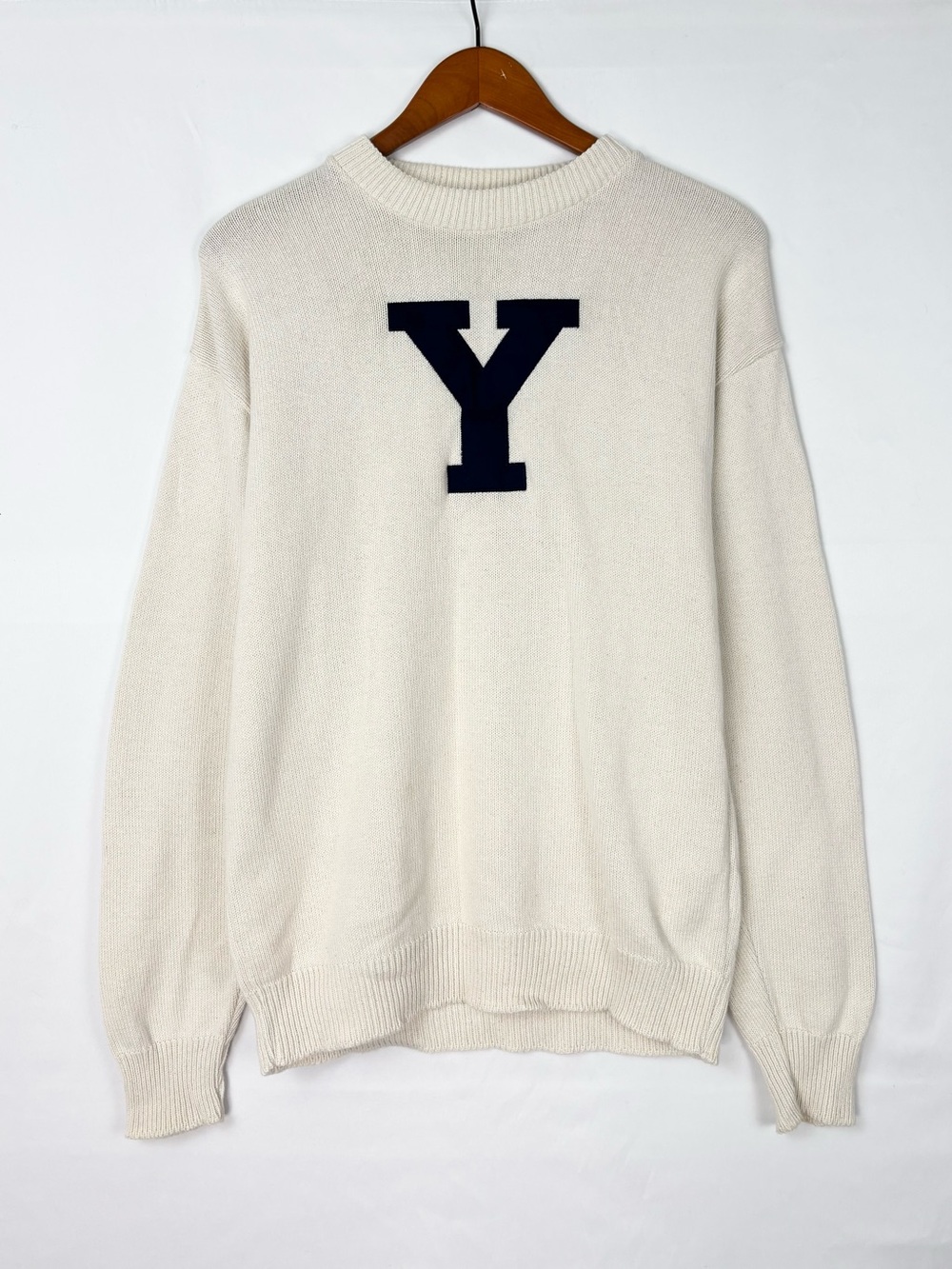 Yale Y Sweater Bulldog Blue Handsome Dan Collection Knit Size S Cotton USA White